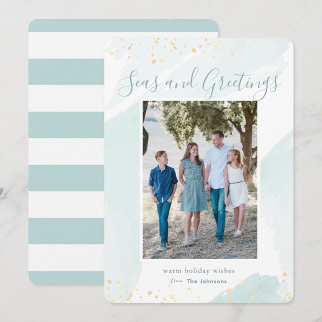 Coastal Christmas Watercolor Holiday Photo Card (Front/Back)