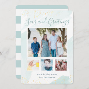 Coastal Christmas Watercolor Photo Collage Card
