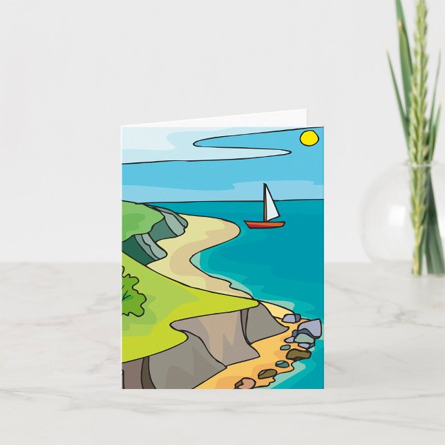 Coastal Cliff Beach Sailboat Card (Creator Uploaded)