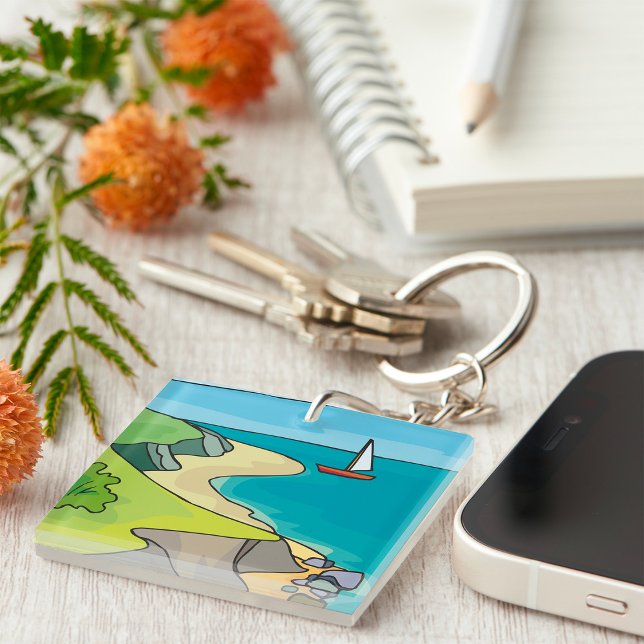 Coastal Cliff Beach Sailboat Keychain (Creator Uploaded)