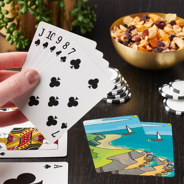 Coastal Cliff Beach Sailboat Poker Cards (Creator Uploaded)