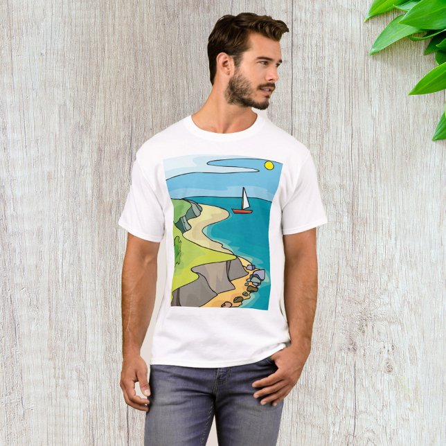 Coastal Cliff Beach Sailboat T-Shirt (Creator Uploaded)