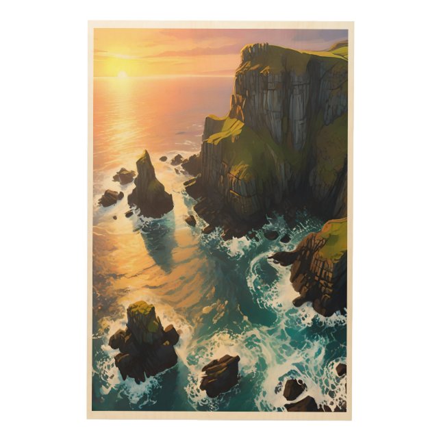Coastal Cliffs of Ireland at Sunrise Wood Wall Art (Front)