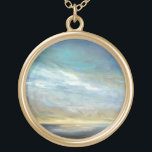 Coastal Clouds Gold Plated Necklace<br><div class="desc">Sheila Finch is a contemporary fine artist that loves to paint uplifting images of the sky, land and stunning scenery of California. This striking watercolor print of the California coast surrounded by clouds has been officially licensed by the World Art Group. It showcases breathtaking rays of light gliding across the...</div>