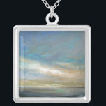 Coastal Clouds with Ocean Silver Plated Necklace<br><div class="desc">An amazing coastal painting of that stunning Californian shoreline as depicted by Sheila Finch. This nature inspired landscape takes a touch of the familiar and applies a modern touch in this colorful piece of art brought to you by World Art Group. Light breaking through clouds over a calm ocean that...</div>