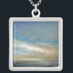 Coastal Clouds with Ocean Silver Plated Necklace<br><div class="desc">An amazing coastal painting of that stunning Californian shoreline as depicted by Sheila Finch. This nature inspired landscape takes a touch of the familiar and applies a modern touch in this colorful piece of art brought to you by World Art Group. Light breaking through clouds over a calm ocean that...</div>