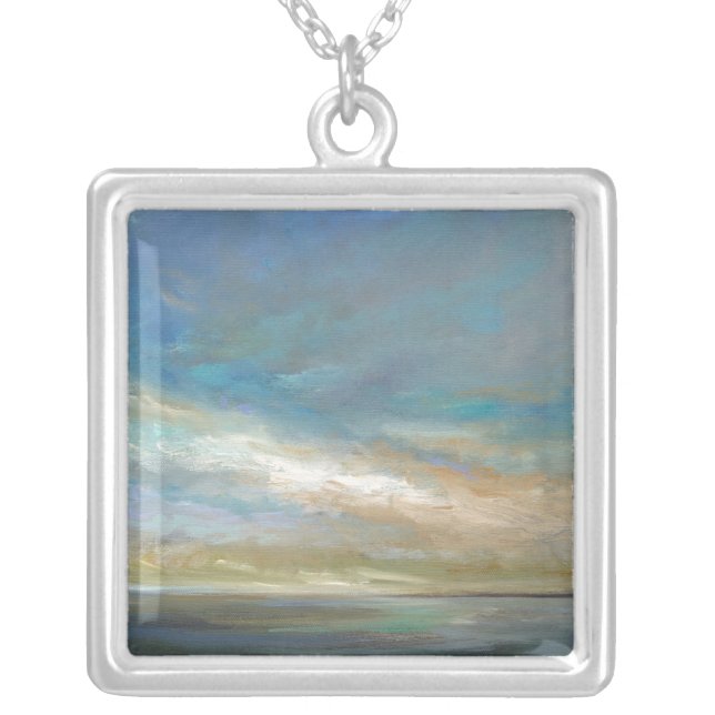 Coastal Clouds with Ocean Silver Plated Necklace (Front)