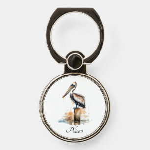 Coastal Coastal Pelican Wooden Post Personalized Phone Ring Stand