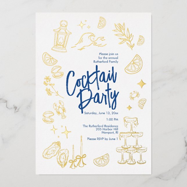 Coastal Cocktail Party Foil Invitation (Front)