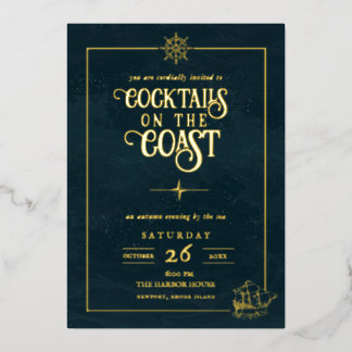 Coastal Cocktail Party Invitation | Nautical Gold Foil Invitation