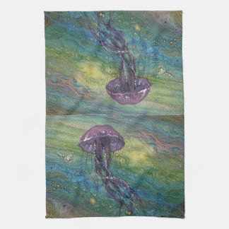 Coastal colorful jellyfish kitchen towel