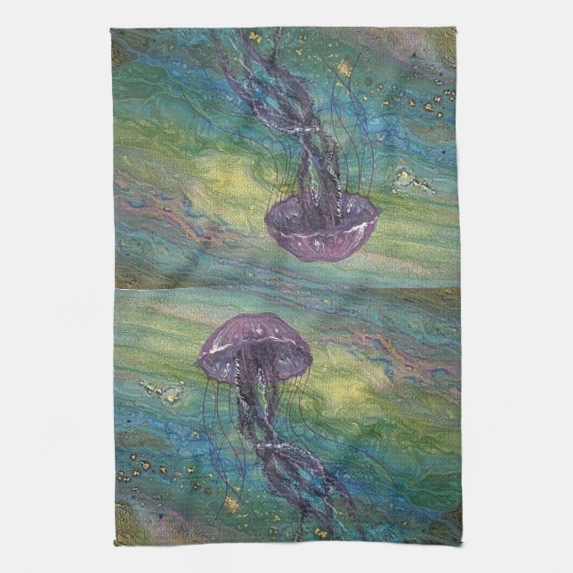 Coastal colorful jellyfish kitchen towel (Vertical)