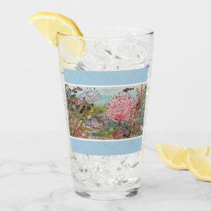 Coastal Colorful Sea Life Blue Fish Coral Beach Glass