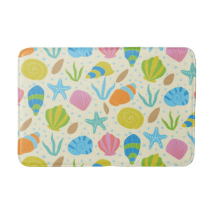 Coastal Colorful Seashells starfish and oysters Bath Mat