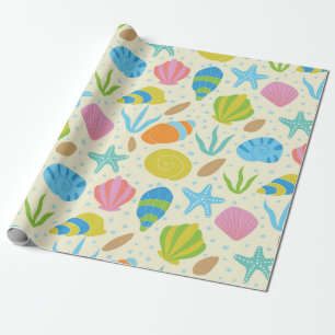 Coastal Colorful Seashells starfish and oysters Wrapping Paper