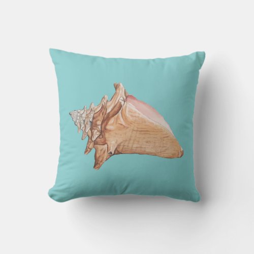 Coastal Conch Motif Aqua Throw Pillow