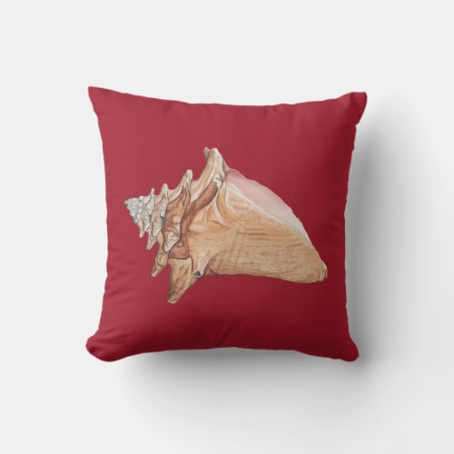 Coastal Conch Motif Red Throw Pillow