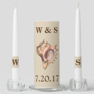 Coastal Conch Seashell Beach Wedding Unity Candle Set