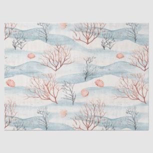 Coastal Coral and Seashells in Rust Orange & Blue Tissue Paper