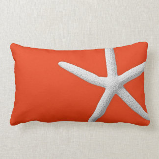 Coastal Coral Orange Tropical White Starfish Beach Lumbar Pillow