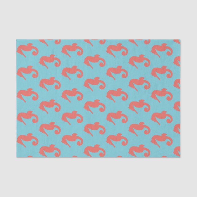 Coastal Coral Pink Seahorses & Blue Tissue Paper (Front)