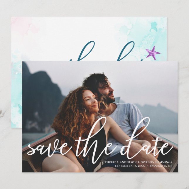 Coastal Coral Reef Photo Save The Date Invitation (Front/Back)