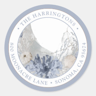 Coastal Coral Seashells Return  Address  Classic Round Sticker