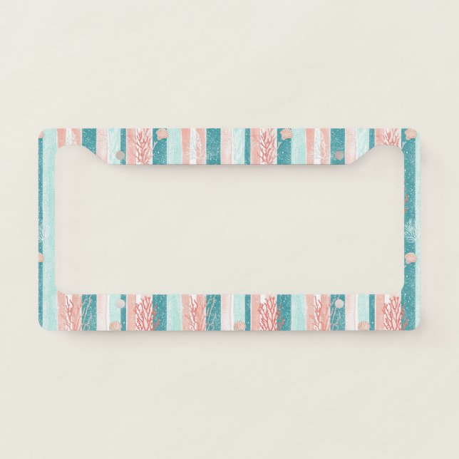 Coastal Coral Stripe Beach Pattern License Plate Frame (Front)