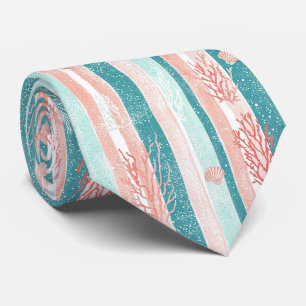 Coastal Coral Stripe Beach Pattern Neck Tie