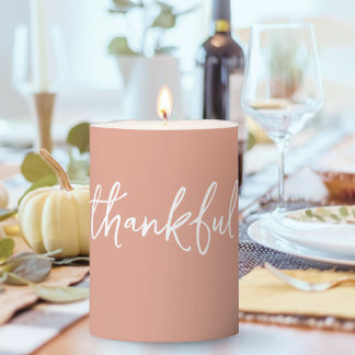 Coastal Coral Thankful Thanksgiving Pillar Candle