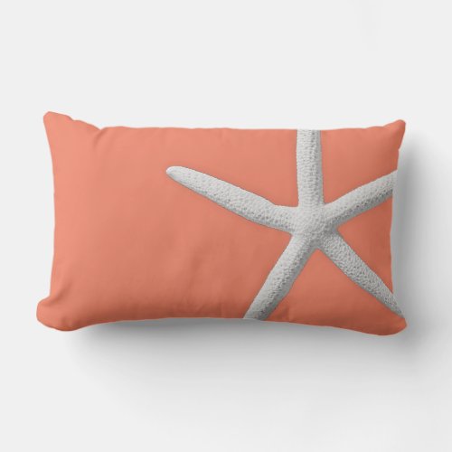 Coastal Coral Tropical White Starfish Beach Lumbar Pillow