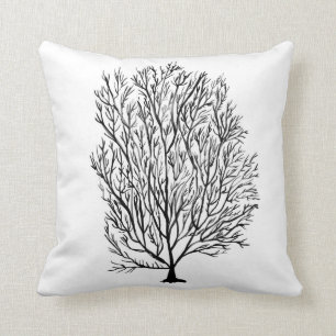 Coastal corals, Seaweed, Black White Sea Coral Throw Pillow