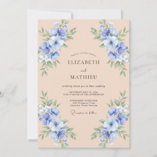 Coastal Cornflower Blossom Champagne Wedding Invitation