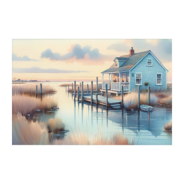 Coastal Cottage at Sunrise Marsh Acrylic Print (Front)