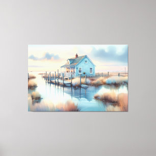 Coastal Cottage at Sunrise Marsh Canvas Print