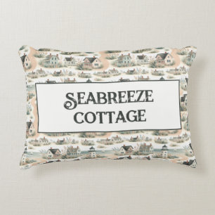 Coastal Cottage Lighthouse Pattern Accent Pillow