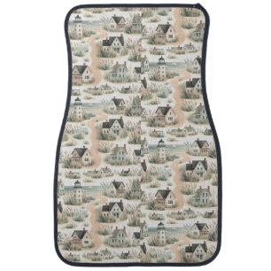 Coastal Cottage Lighthouse Pattern Car Floor Mat