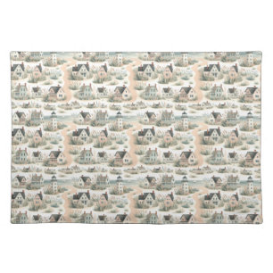 Coastal Cottage Lighthouse Pattern Cloth Placemat