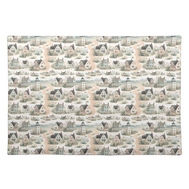 Coastal Cottage Lighthouse Pattern Cloth Placemat (Front)