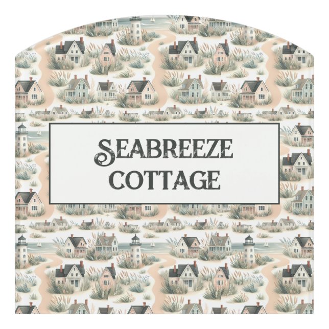Coastal Cottage Lighthouse Pattern Door Sign (Contour Front)
