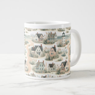 Coastal Cottage Lighthouse Pattern Giant Coffee Mug