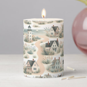Coastal Cottage Lighthouse Pattern Pillar Candle