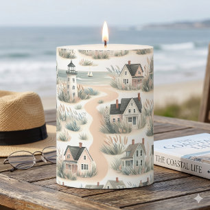 Coastal Cottage Lighthouse Pattern Pillar Candle