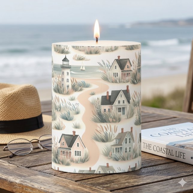Coastal Cottage Lighthouse Pattern Pillar Candle (Coastal Cottage Lighthouse Pattern Pillar Candle)