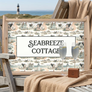 Coastal Cottage Lighthouse Pattern Serving Tray