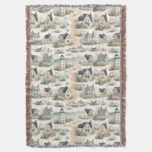 Coastal Cottage Lighthouse Pattern Throw Blanket