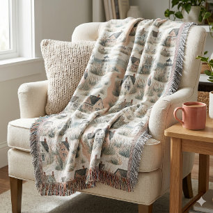 Coastal Cottage Lighthouse Pattern Throw Blanket