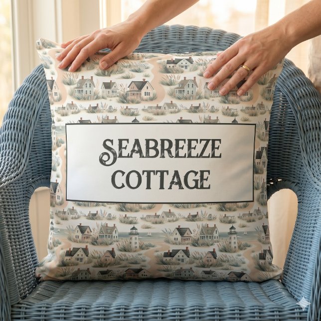 Coastal Cottage Lighthouse Pattern Throw Pillow (Coastal Cottage Lighthouse Pattern Throw Pillow)