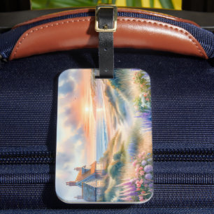 Coastal Cottage Sunset Dunes Watercolor Luggage Tag