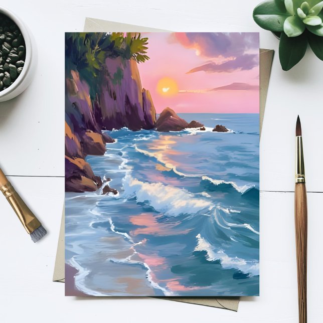 Coastal Cotton Candy Sunset Watercolor Paint Card (Creator Uploaded)